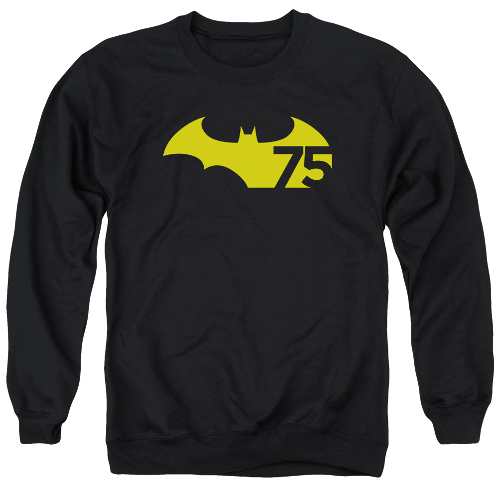 Batman & 75 Logo 2 Long Sleeve Adult Crewneck Sweatshirt, Black - 2X