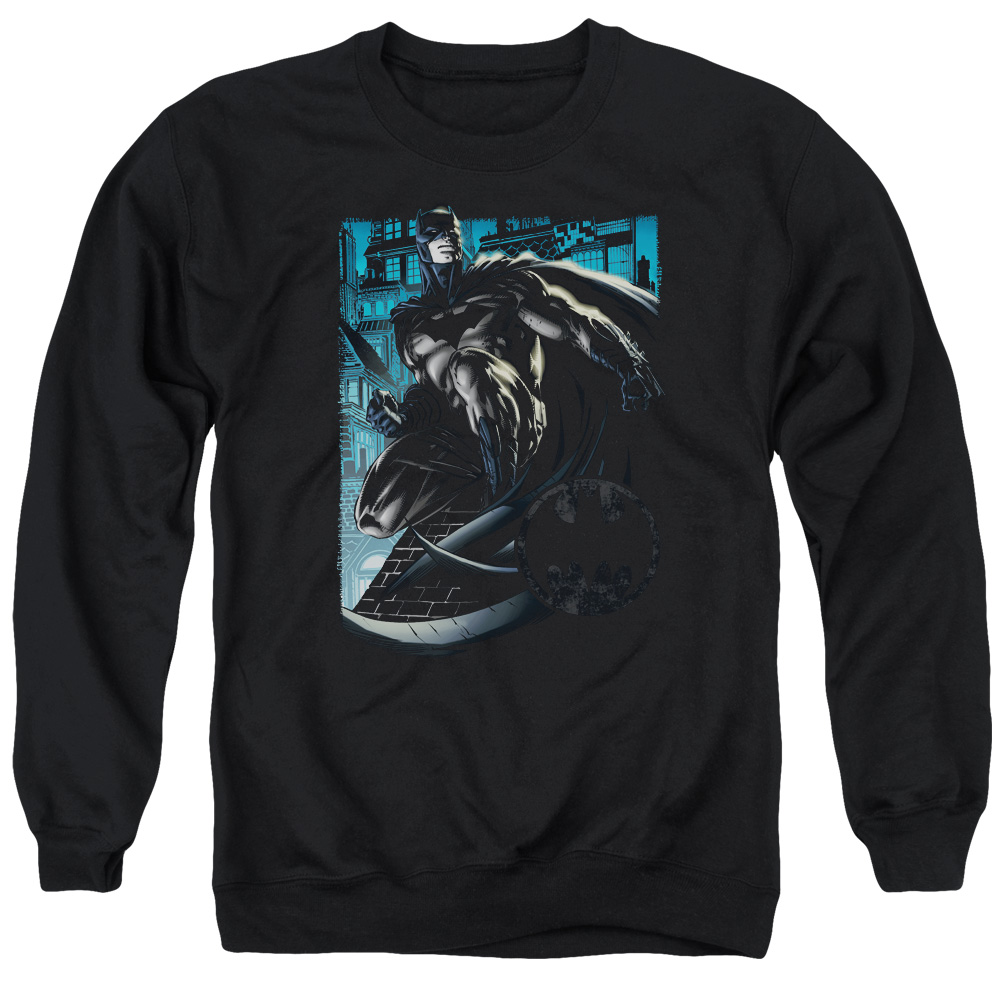 Batman & Knight Falls in Gotham Long Sleeve Adult Crewneck Sweatshirt, Black - Extra Large