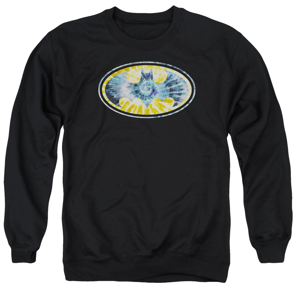 Batman & Tie Dye 3 Long Sleeve Adult Crewneck Sweatshirt, Black - Large