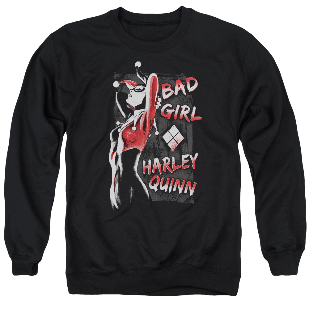 Batman & Bad Girl Long Sleeve Adult Crewneck Sweatshirt, Black - Small