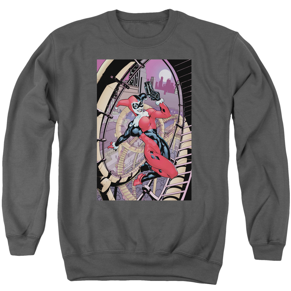 Batman & Harley First Long Sleeve Adult Crewneck Sweatshirt, Charcoal - 3X