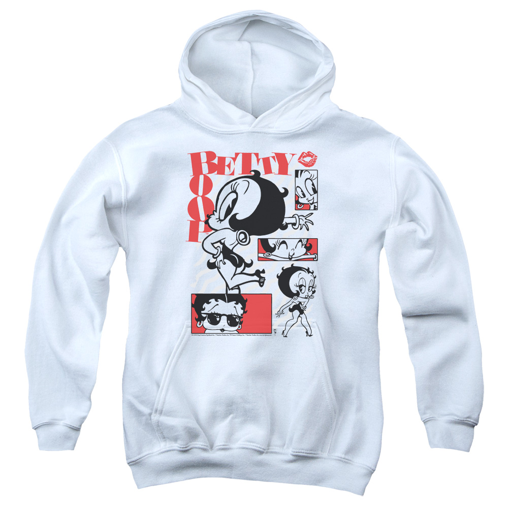 BB817-YFTH-2 Betty Boop & Stylin Snaps Youth Cotton Pull-Over Hoodie, White - Medium