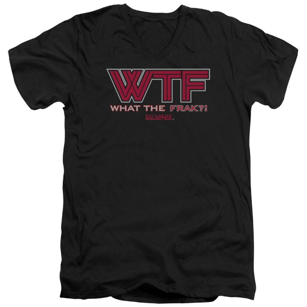 BSG136-AV-4 BSG & WTF Short Sleeve Cotton Adult Slim Fit V-Neck 30-1 T-Shirt, Black - Extra Large