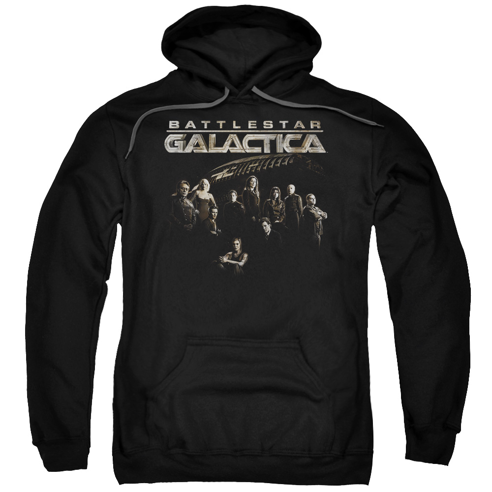 BSG227-AFTH-4 Battlestar Galactica & Battle Cast Adult Pull-Over Hoodie, Black - Extra Large