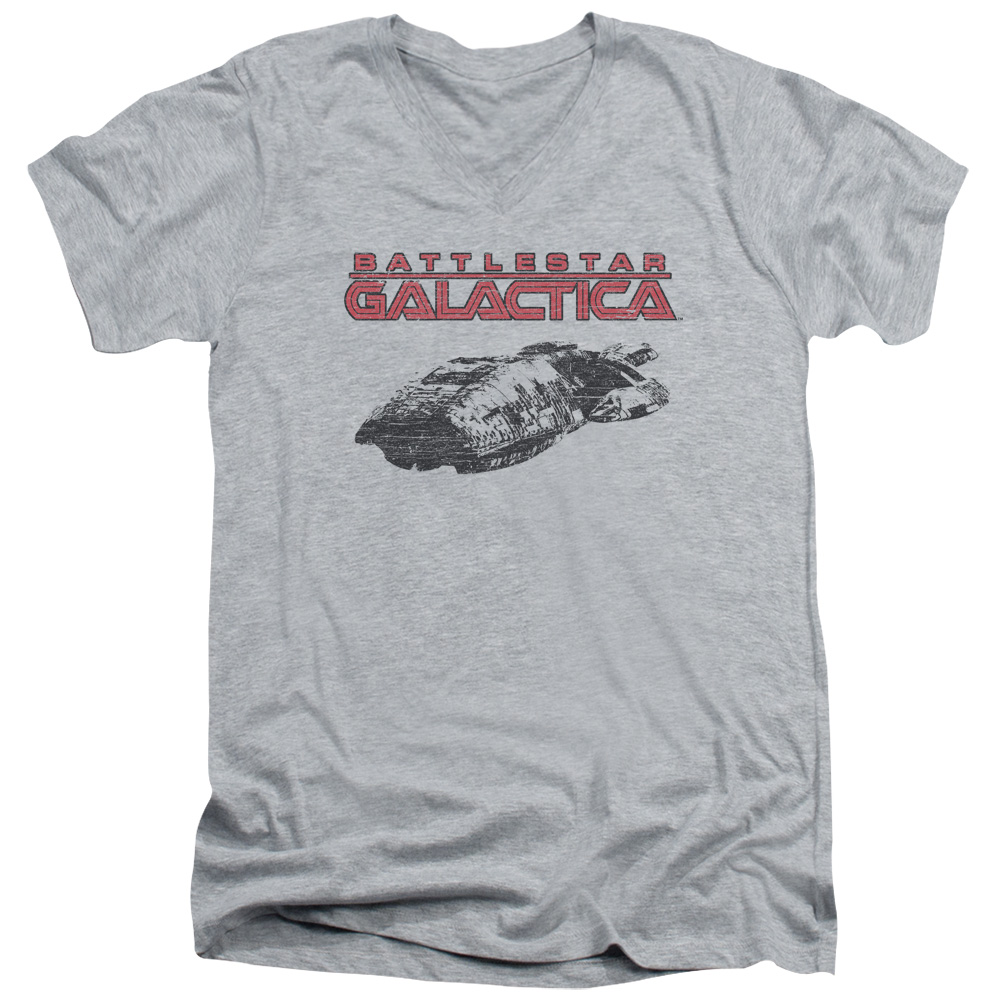 BSG245-AV-3 BSG & Ship Logo Short Sleeve Cotton Adult Slim Fit V-Neck 30-1 T-Shirt, Athletic Heather - Large