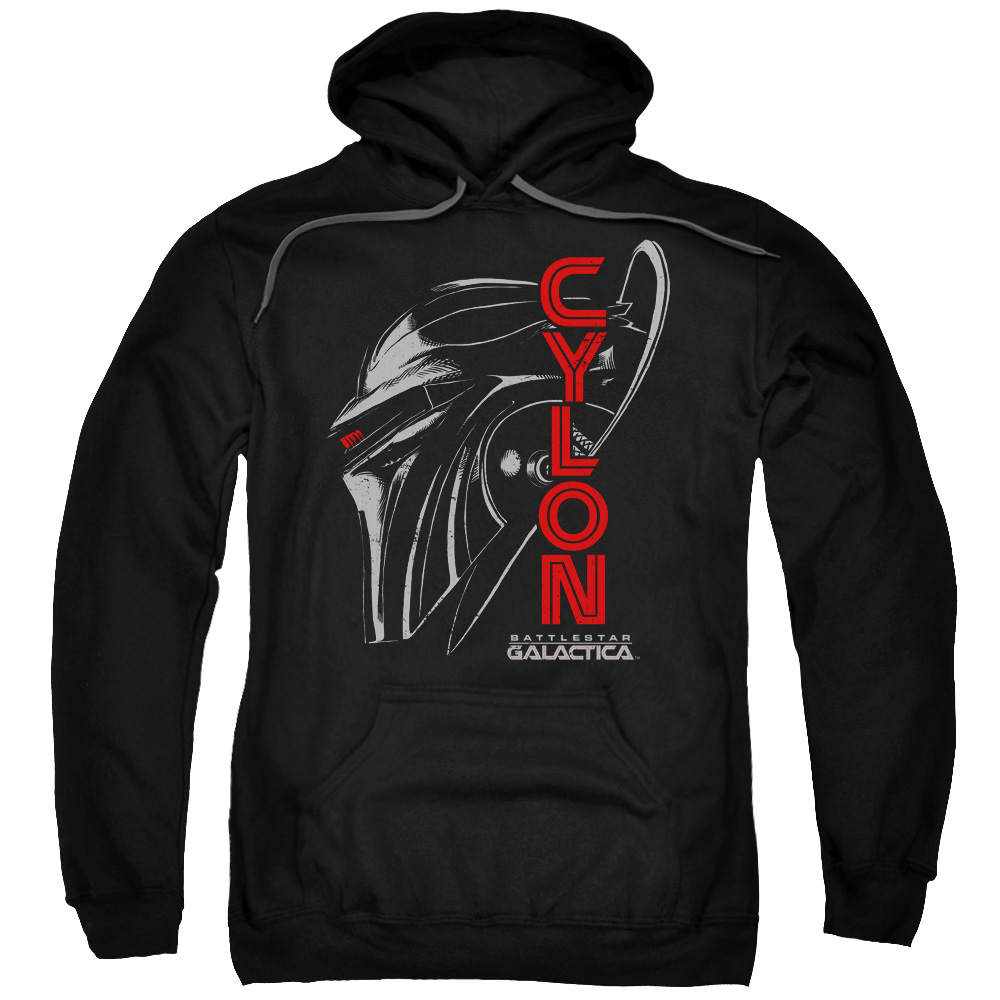 BSG286-AFTH-3 BSG & Cylon Face Adult Pull-Over Hoodie, Black - Large