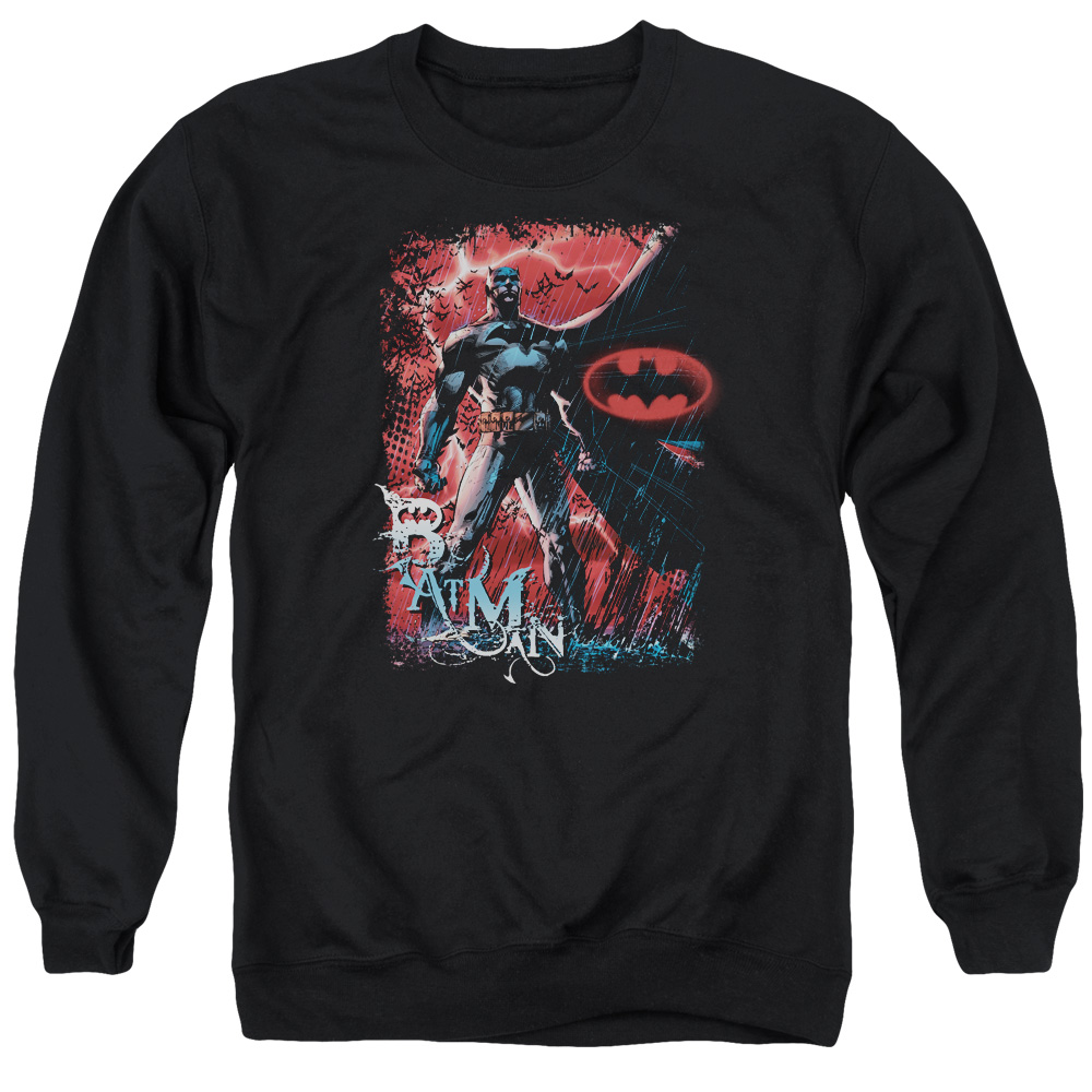 BM1794-AS-3 Batman & Gotham Reign Long Sleeve Adult Crewneck Sweatshirt, Black - Large