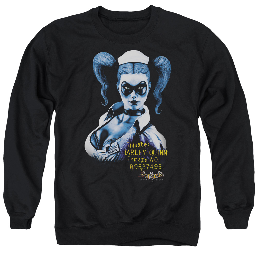 BM1823-AS-1 Batman AA & Arkham Harley Quinn Long Sleeve Adult Crewneck Sweatshirt, Black - Small