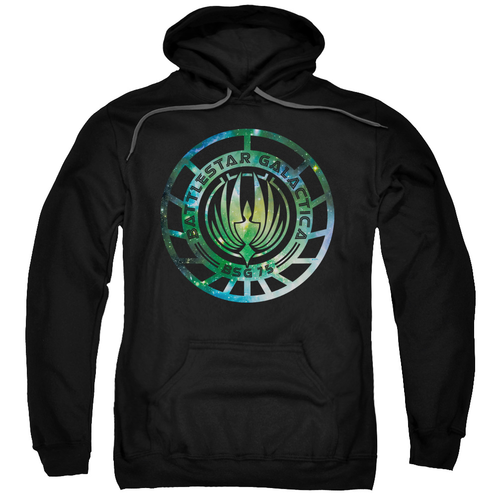 Battlestar Galactica & Galaxy Emblem Adult Pull-Over Hoodie, Black - 4X