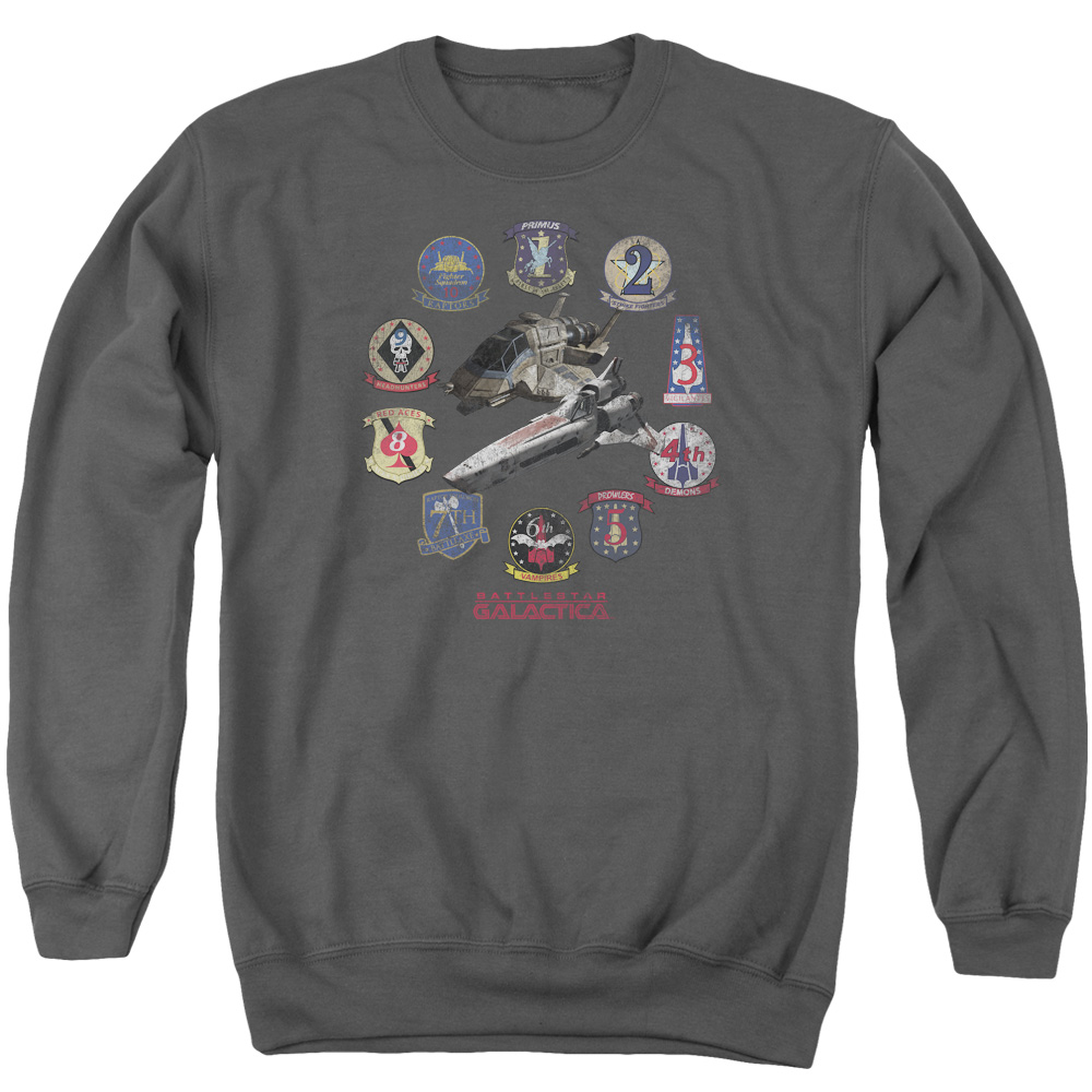 BSG & Badges Long Sleeve Adult Crewneck Sweatshirt, Charcoal - Medium