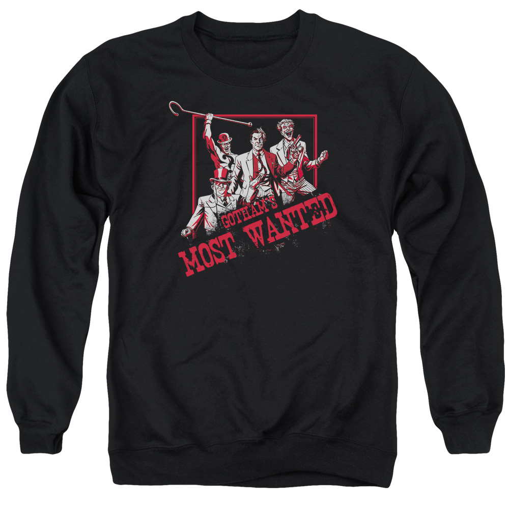 BM1859-AS-4 Batman & Gothams Most Wanted Long Sleeve Adult Crewneck Sweatshirt, Black - Extra Large