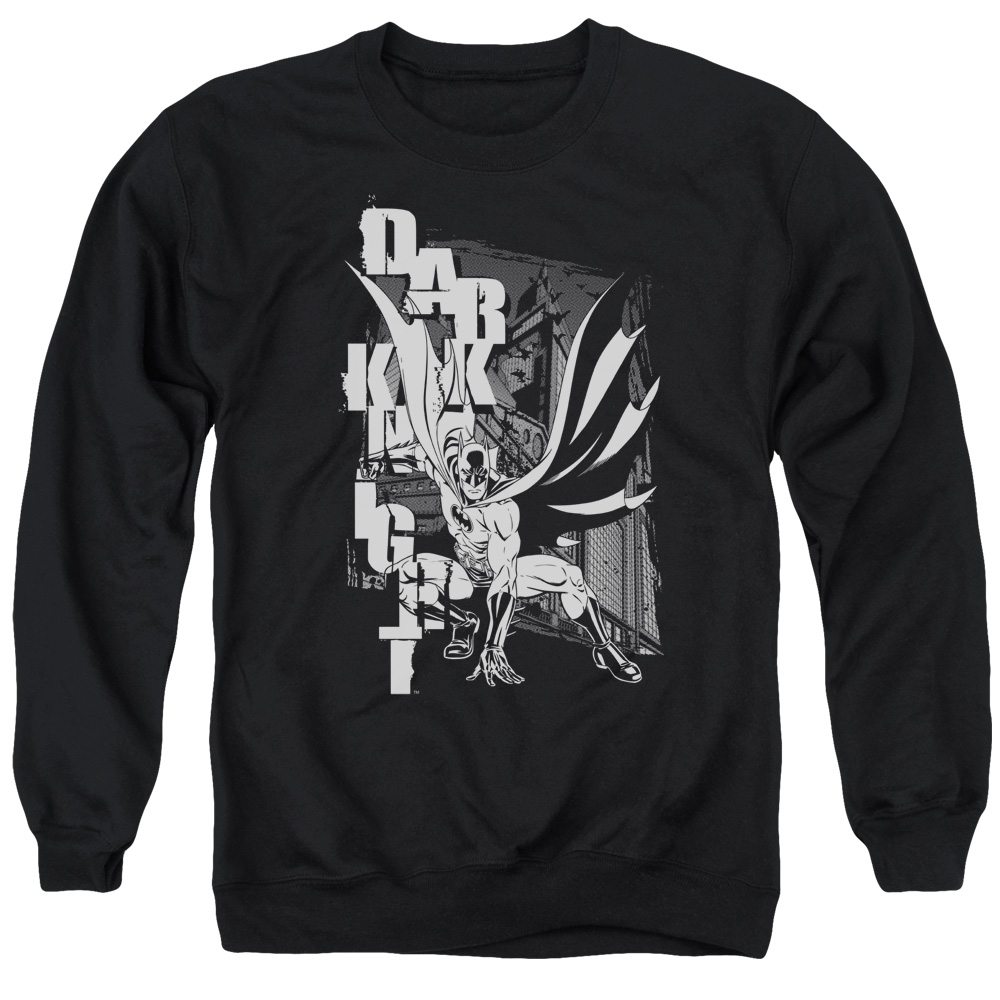 BM1860-AS-6 Batman & Vertical Letters Long Sleeve Adult Crewneck Sweatshirt, Black - 3X