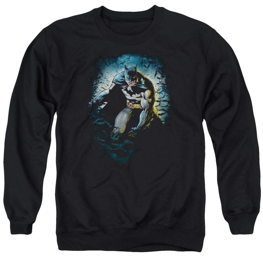 Batman & Bat Cave Long Sleeve Adult Crewneck Sweatshirt, Black - Medium