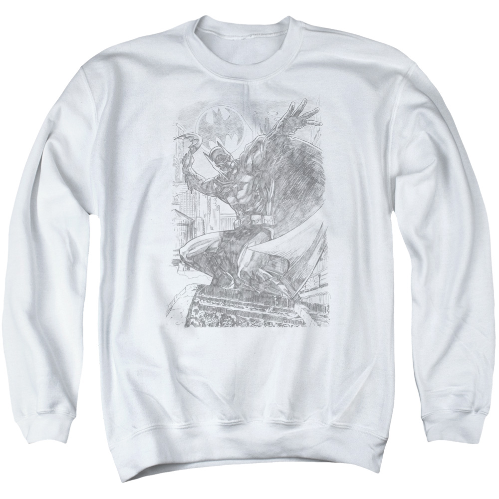 BM1923-AS-3 Batman & Pencil Batarang Throw Long Sleeve Adult Crewneck Sweatshirt, White - Large