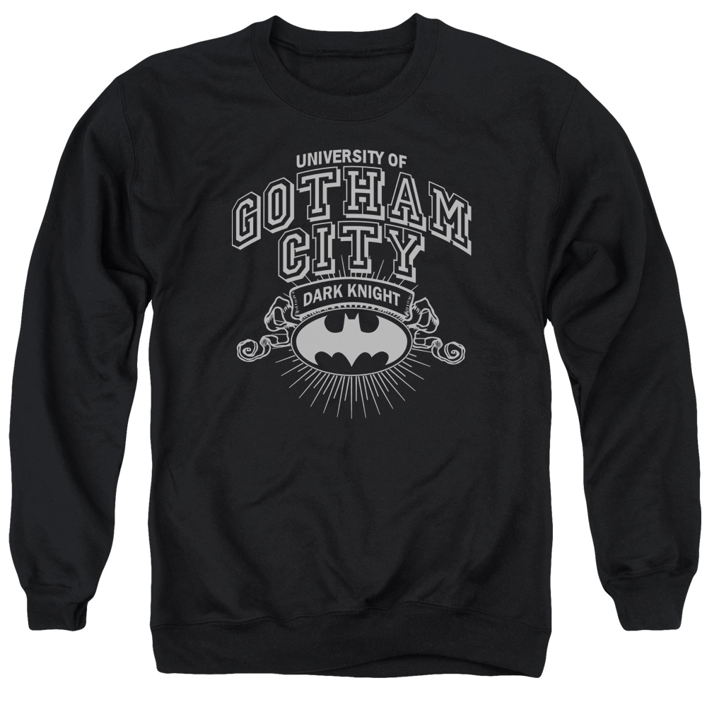 BM1940-AS-1 Batman & University of Gotham Long Sleeve Adult Crewneck Sweatshirt, Black - Small