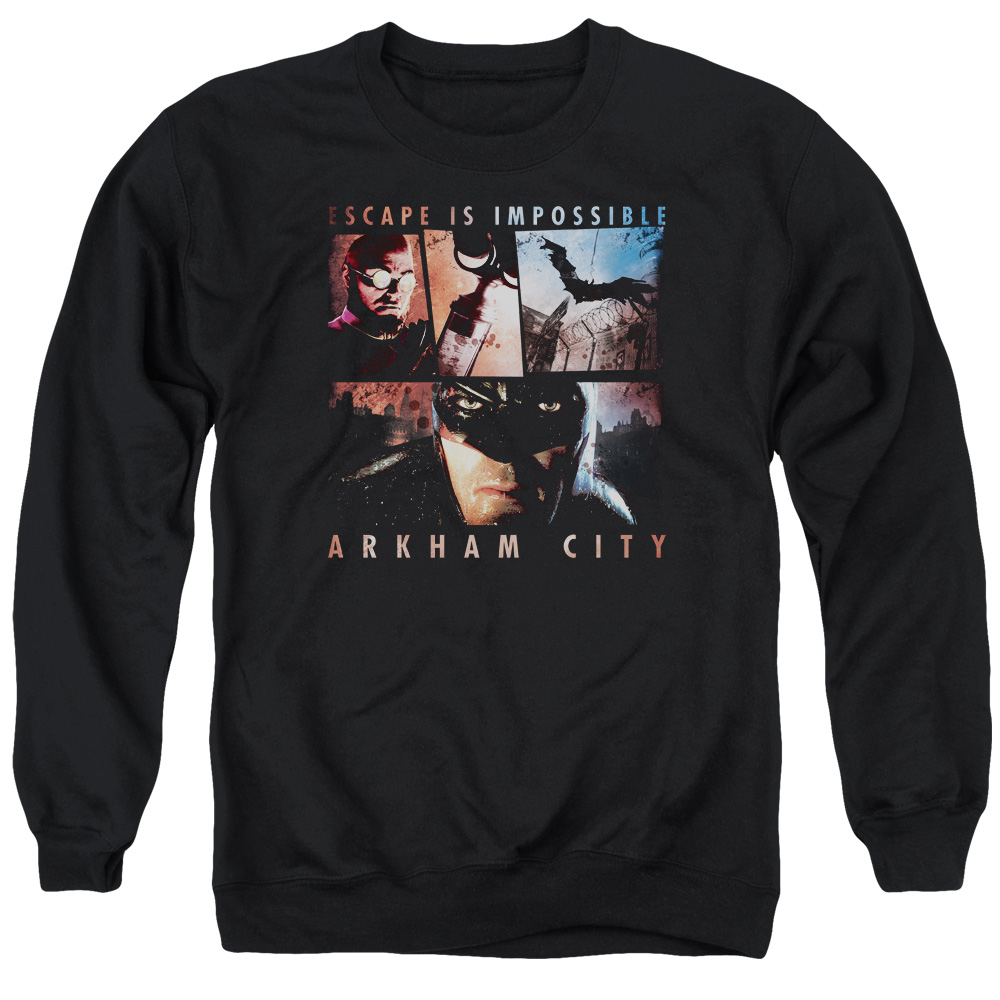 BM1984-AS-6 Arkham City & Escape is Impossible Long Sleeve Adult Crewneck Sweatshirt, Black - 3X