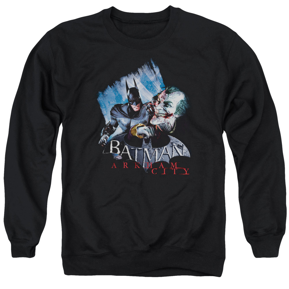 BM1975-AS-2 Arkham City & Jokes on You Long Sleeve Adult Crewneck Sweatshirt, Black - Medium