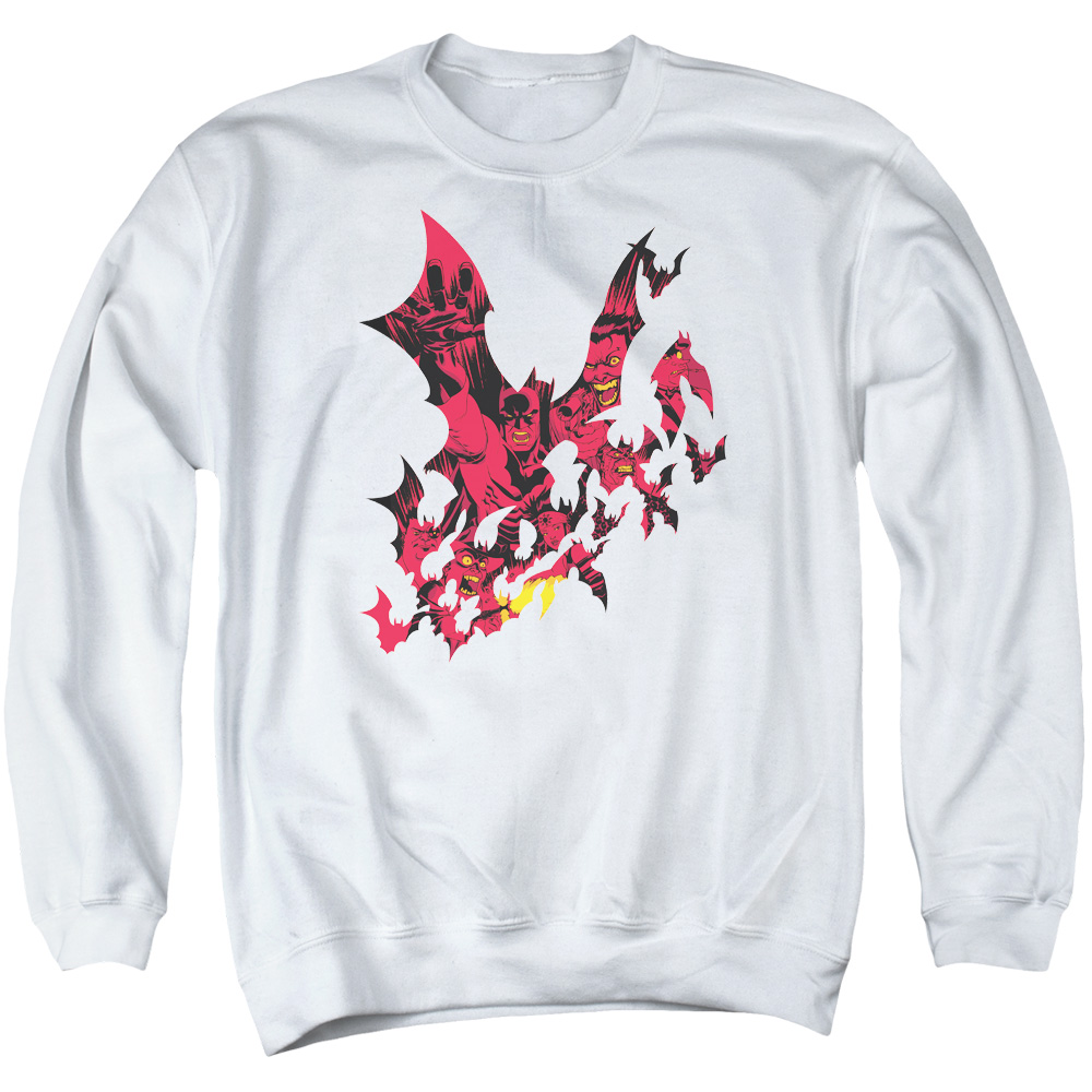 BM2018-AS-3 Batman & Broken City Long Sleeve Adult Crewneck Sweatshirt, White - Large