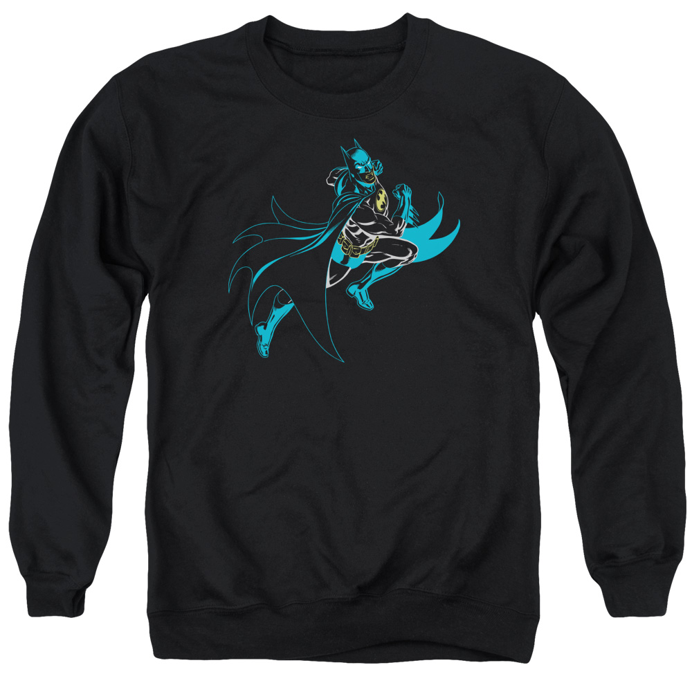 BM2022-AS-3 Batman & Neon Batman Long Sleeve Adult Crewneck Sweatshirt, Black - Large