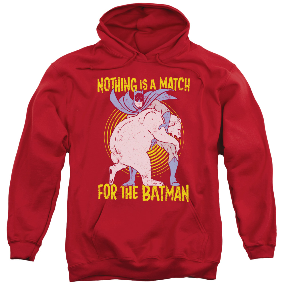 BM2569-AFTH-2 Batman & Bear Wrastling Adult Pull-Over Hoodie, Red - Medium