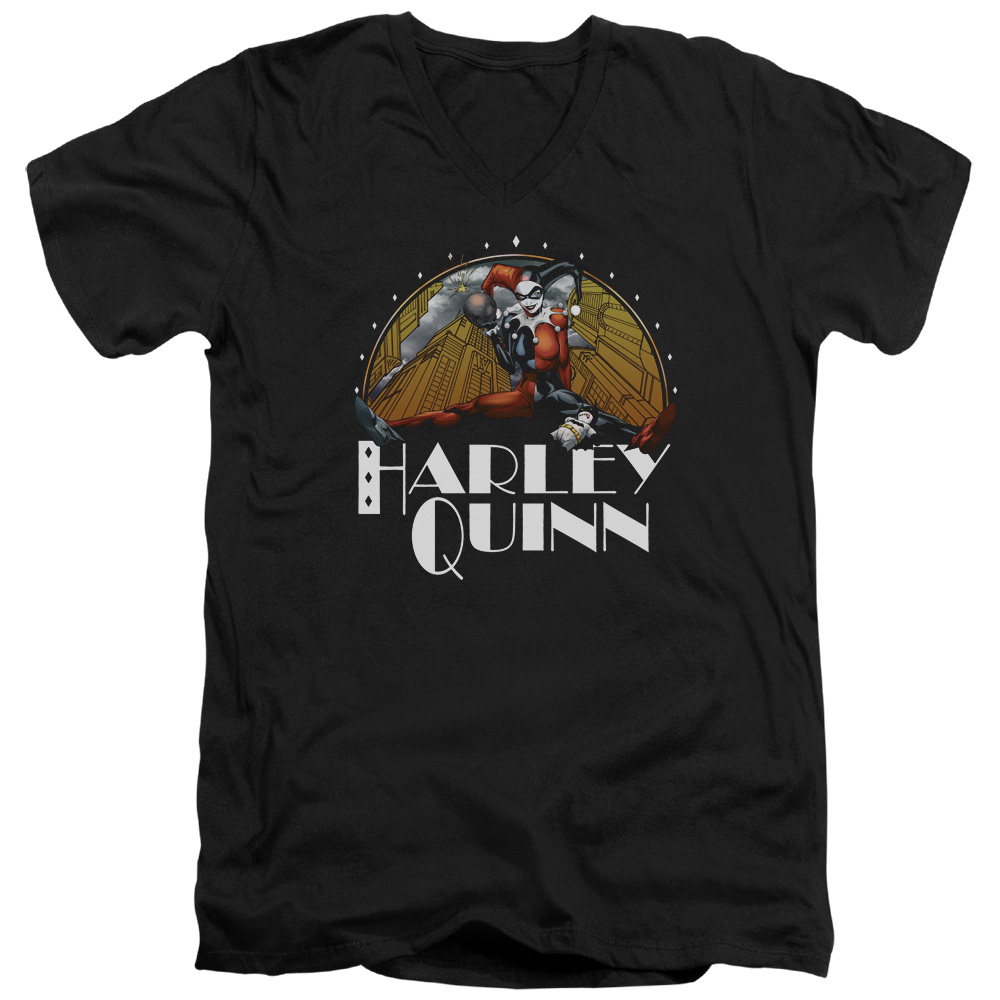 BM2591-AV-3 Batman & Play Date Short Sleeve Cotton Adult Slim Fit V-Neck 30-1 T-Shirt, Black - Large