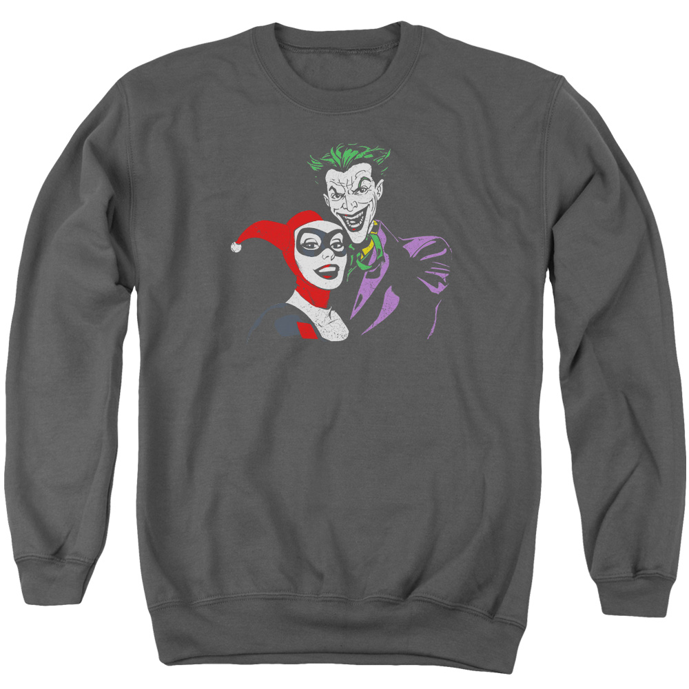 Batman & Joker & Harley Long Sleeve Adult Crewneck Sweatshirt, Charcoal - Small