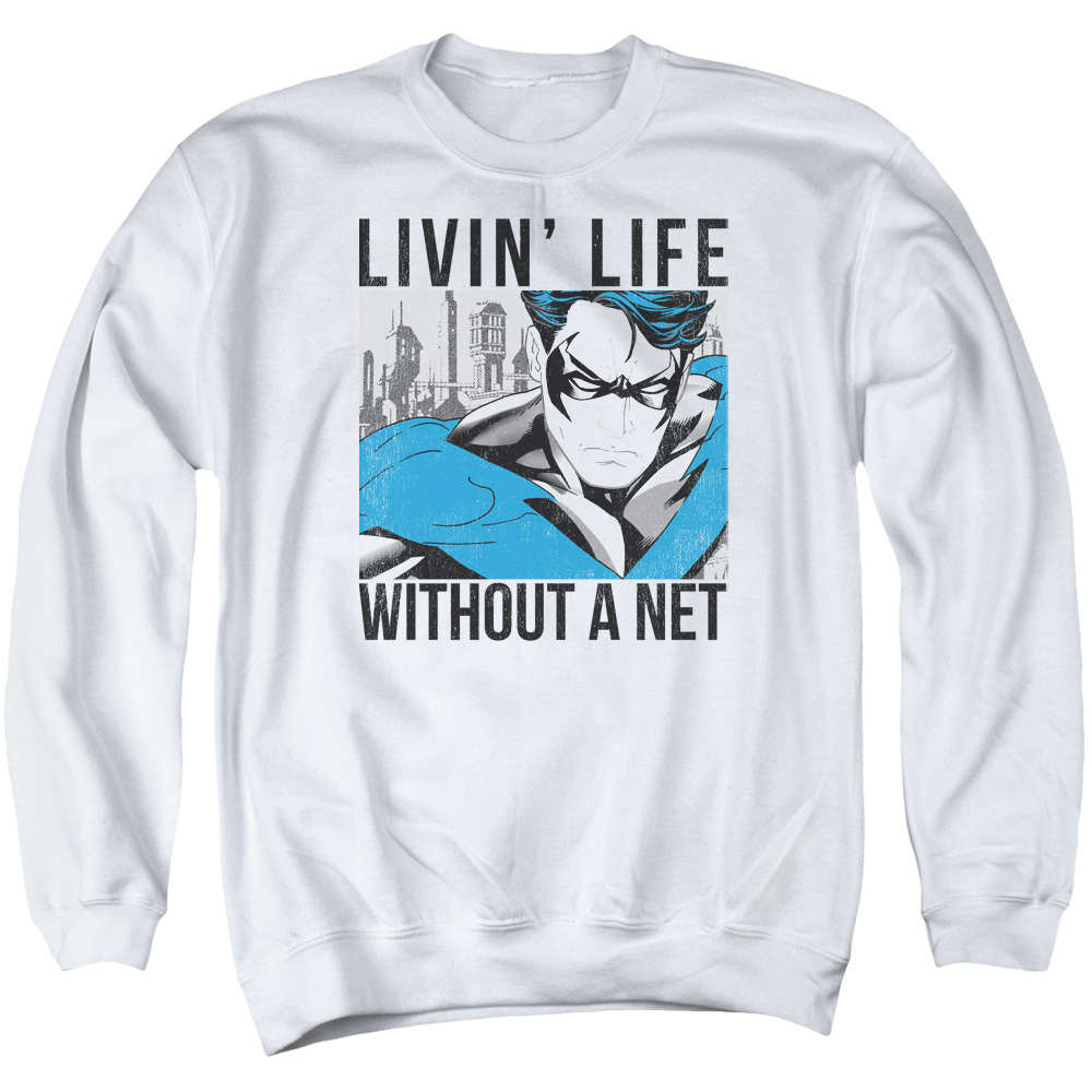Batman & Without A Net Long Sleeve Adult Crewneck Sweatshirt, White - Extra Large