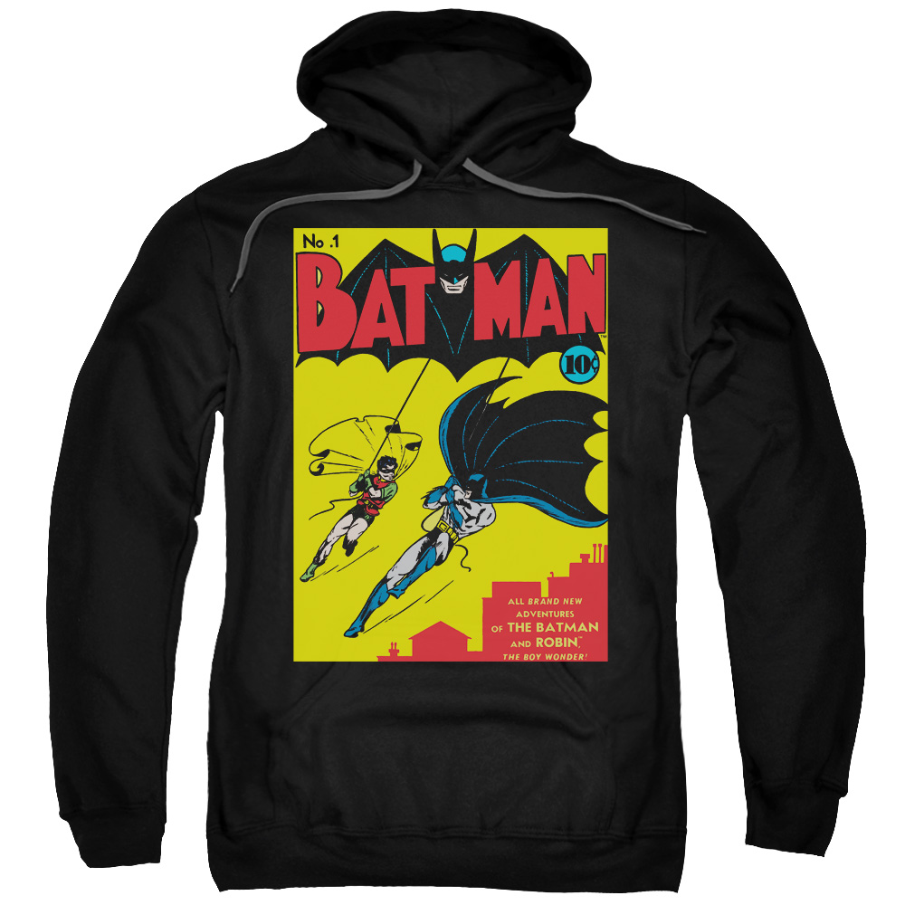 BM2706-AFTH-2 Batman & Batman First Adult Pull-Over Hoodie, Black - Medium