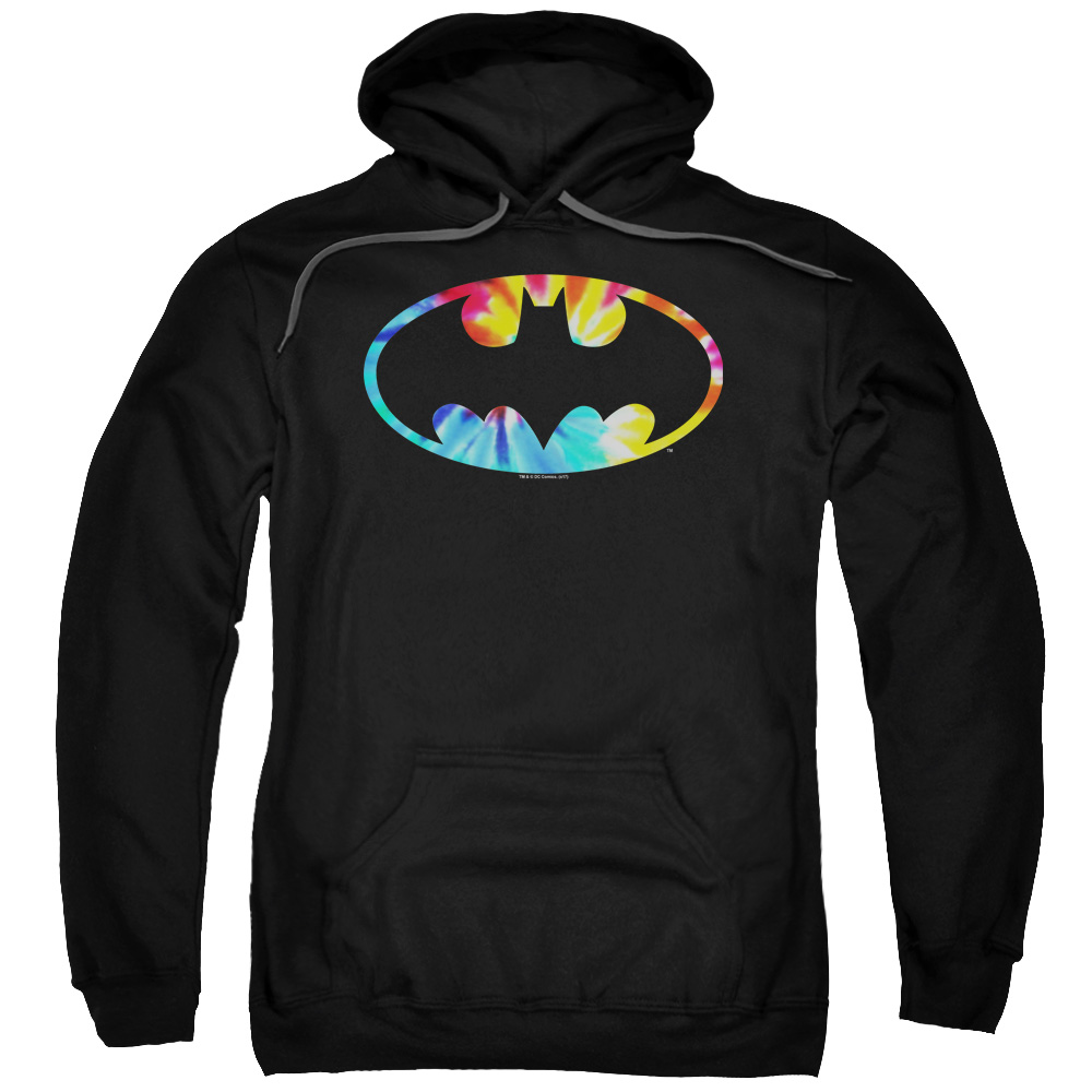 Batman & Tie Dye Batman Logo Adult Pull-Over Hoodie, Black - 3X