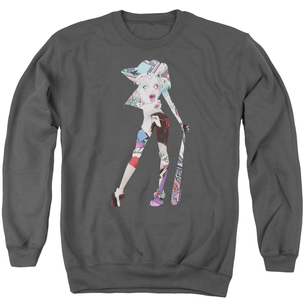 Batman & Scene Inside Long Sleeve Adult Crewneck Sweatshirt, Charcoal - Large