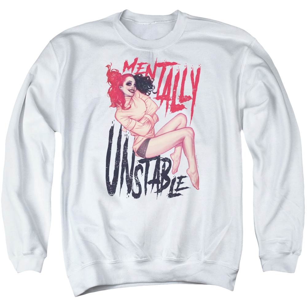 BM2837-AS-2 Batman & Unstable Long Sleeve Adult Crewneck Sweatshirt, White - Medium