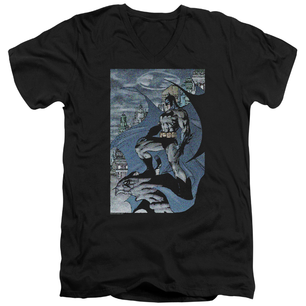 BM2840-AV-3 Batman & Seurbat Short Sleeve Cotton Adult Slim Fit V-Neck 30-1 T-Shirt, Black - Large