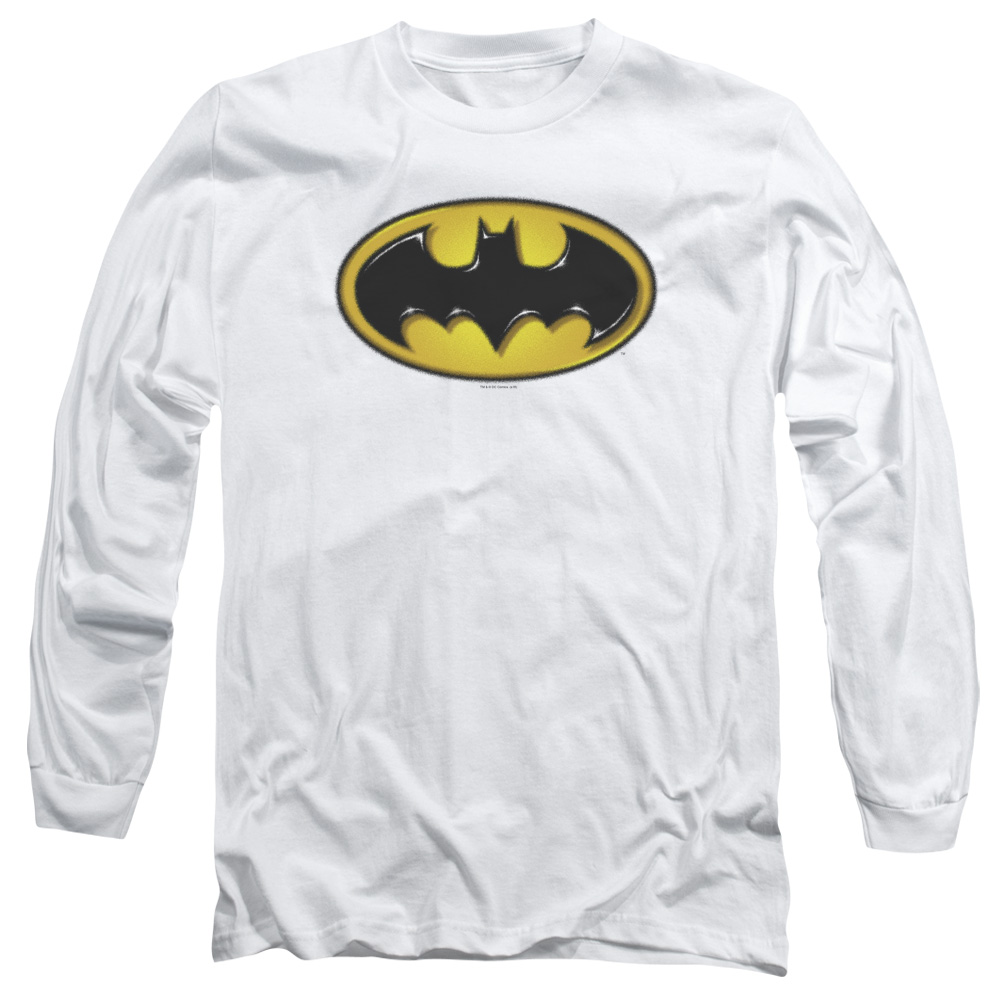 Batman & Airbrush Bat Symbol Long Sleeve Cotton Adult 18-1 T-Shirt, White - Medium -  NewGroove, NE2171867