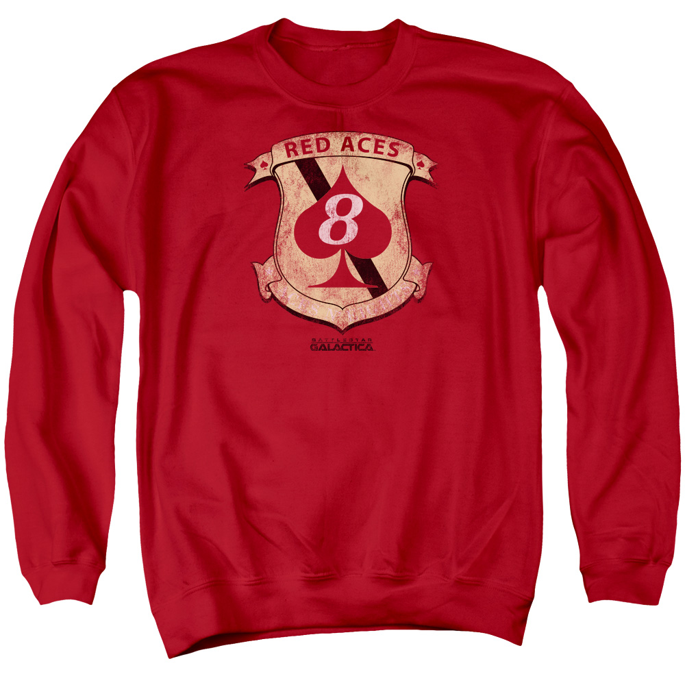 BSG & Red Aces Badge Long Sleeve Adult Crewneck Sweatshirt, Red - 3X