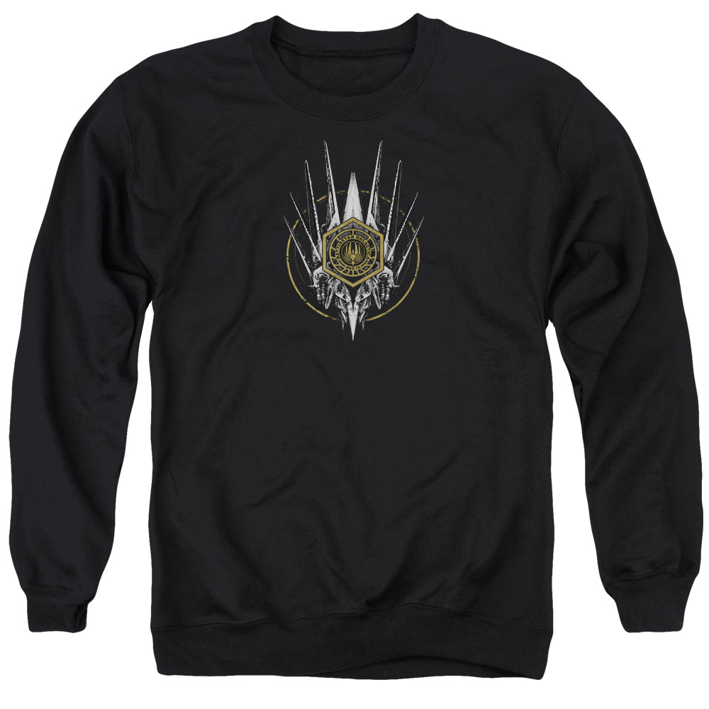 BSG & Crest of Ships Long Sleeve Adult Crewneck Sweatshirt, Black - Small