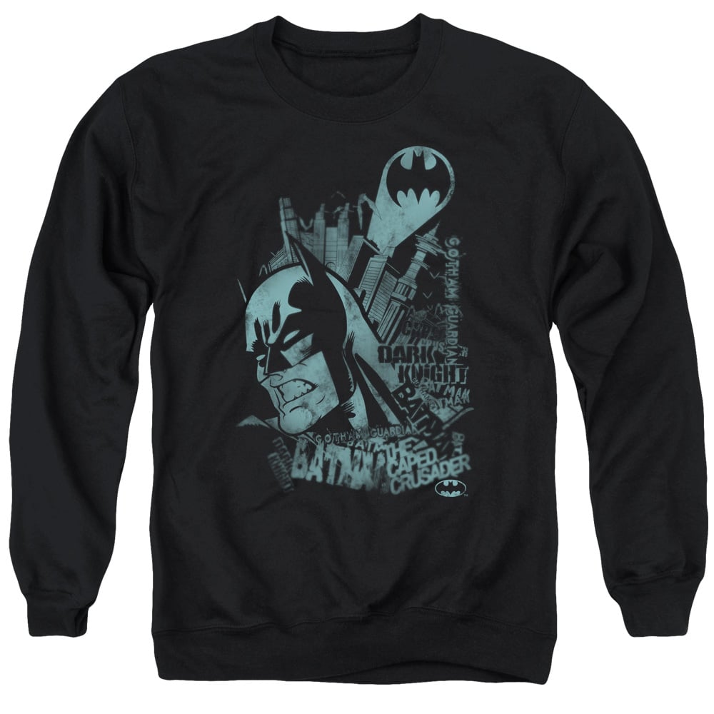BM1939-AS-6 Batman & Gritted Teeth Long Sleeve Adult Crewneck Sweatshirt, Black - 3X