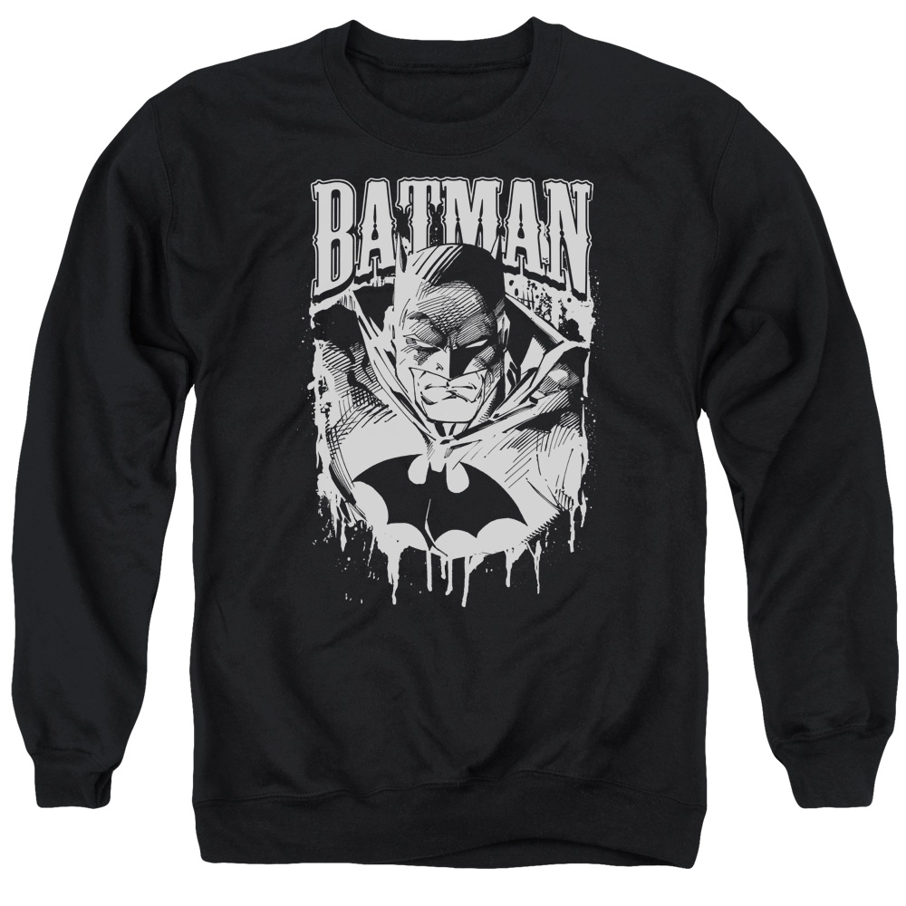 BM1957-AS-4 Batman & Bat Metal Long Sleeve Adult Crewneck Sweatshirt, Black - Extra Large