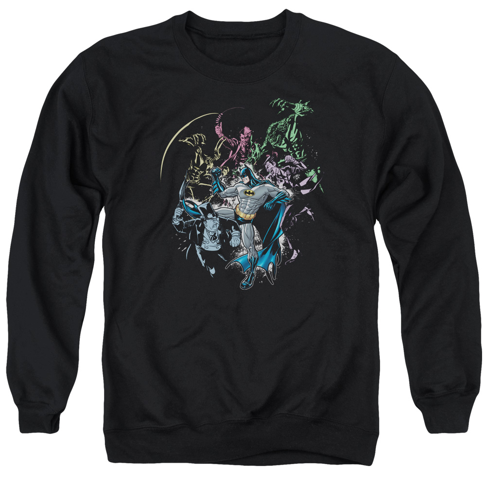 Batman & Surrounded Long Sleeve Adult Crewneck Sweatshirt, Black - Large