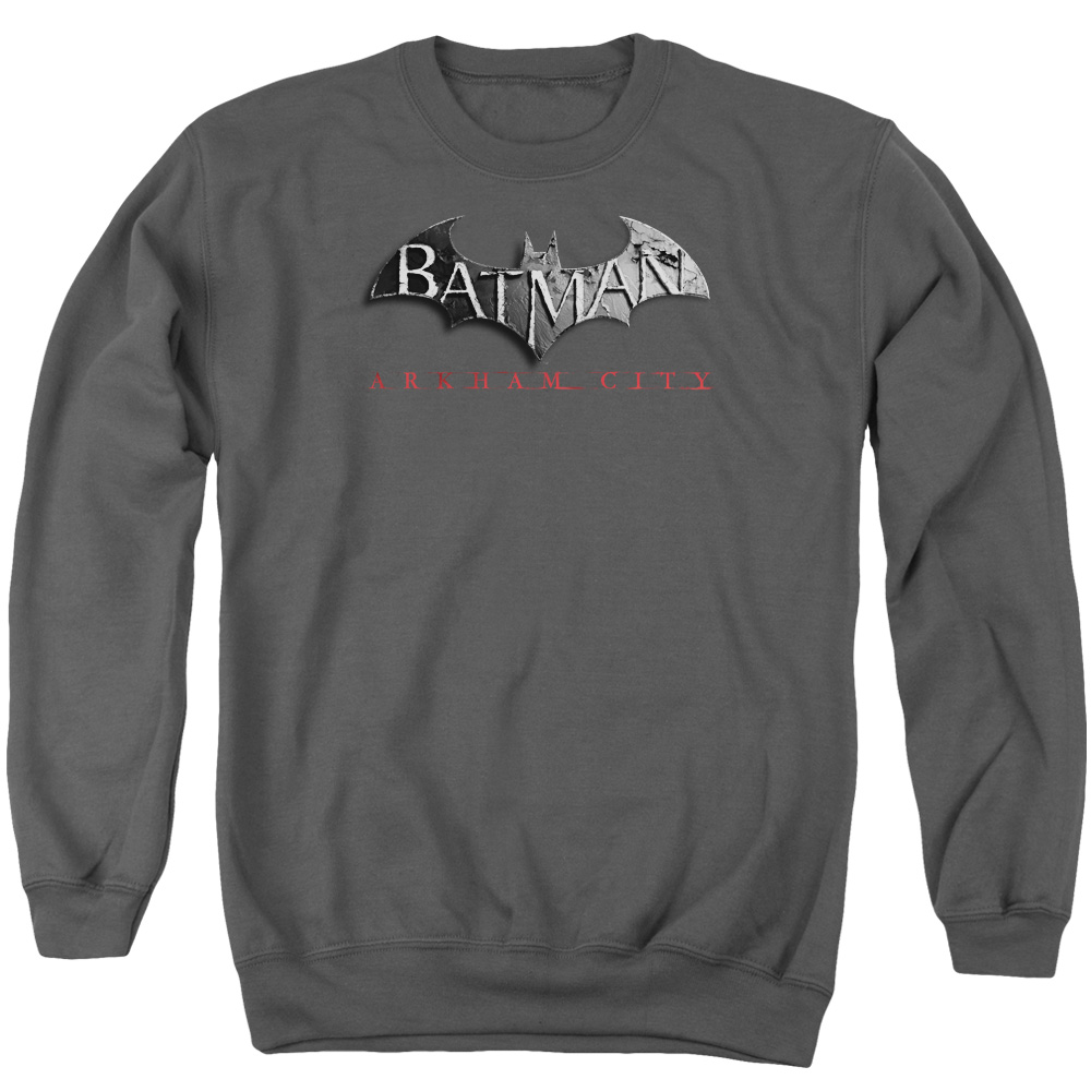 BM1972-AS-6 Arkham City & Logo Long Sleeve Adult Crewneck Sweatshirt, Charcoal - 3X