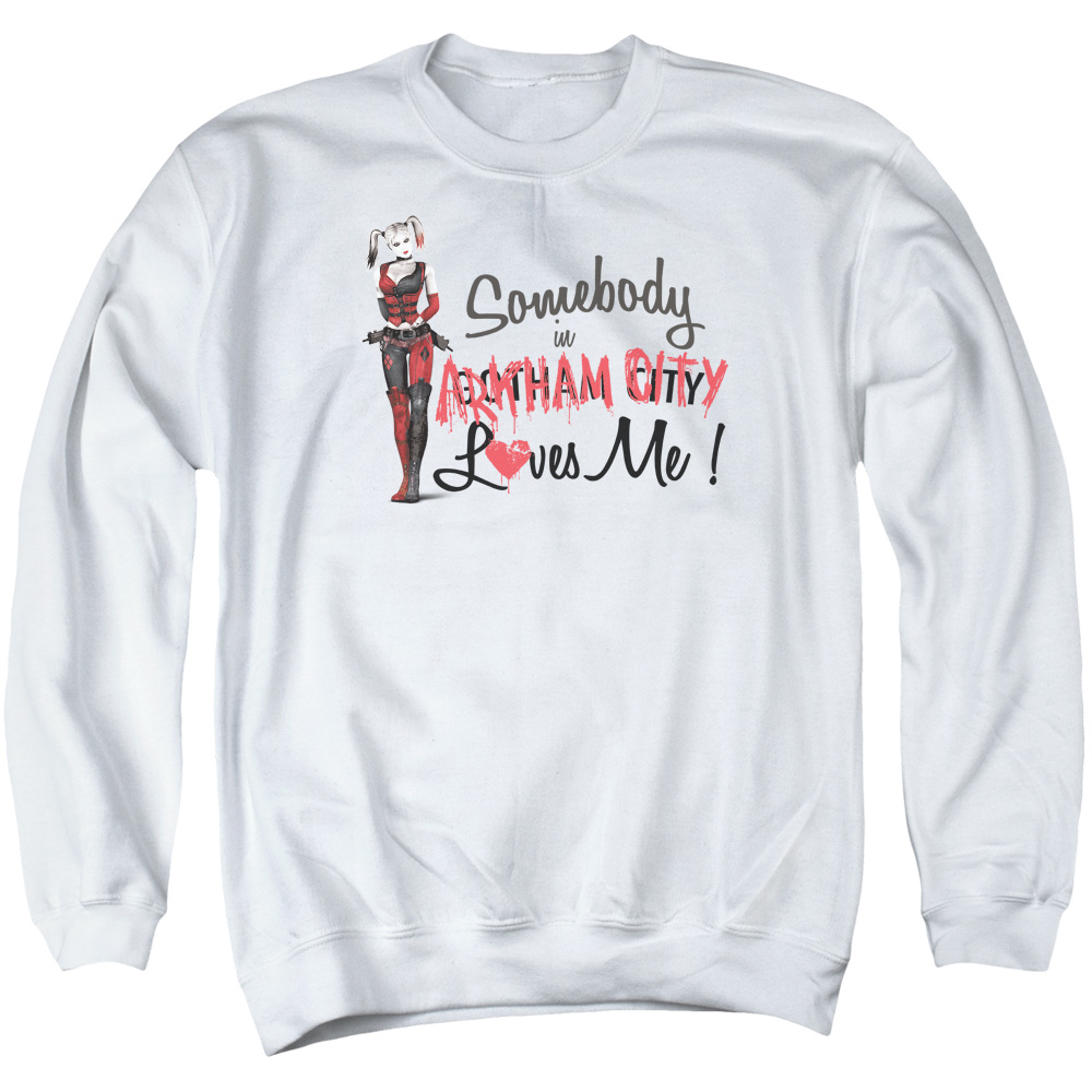 BM1994-AS-1 Arkham City & Somebody Loves Me Long Sleeve Adult Crewneck Sweatshirt, White - Small