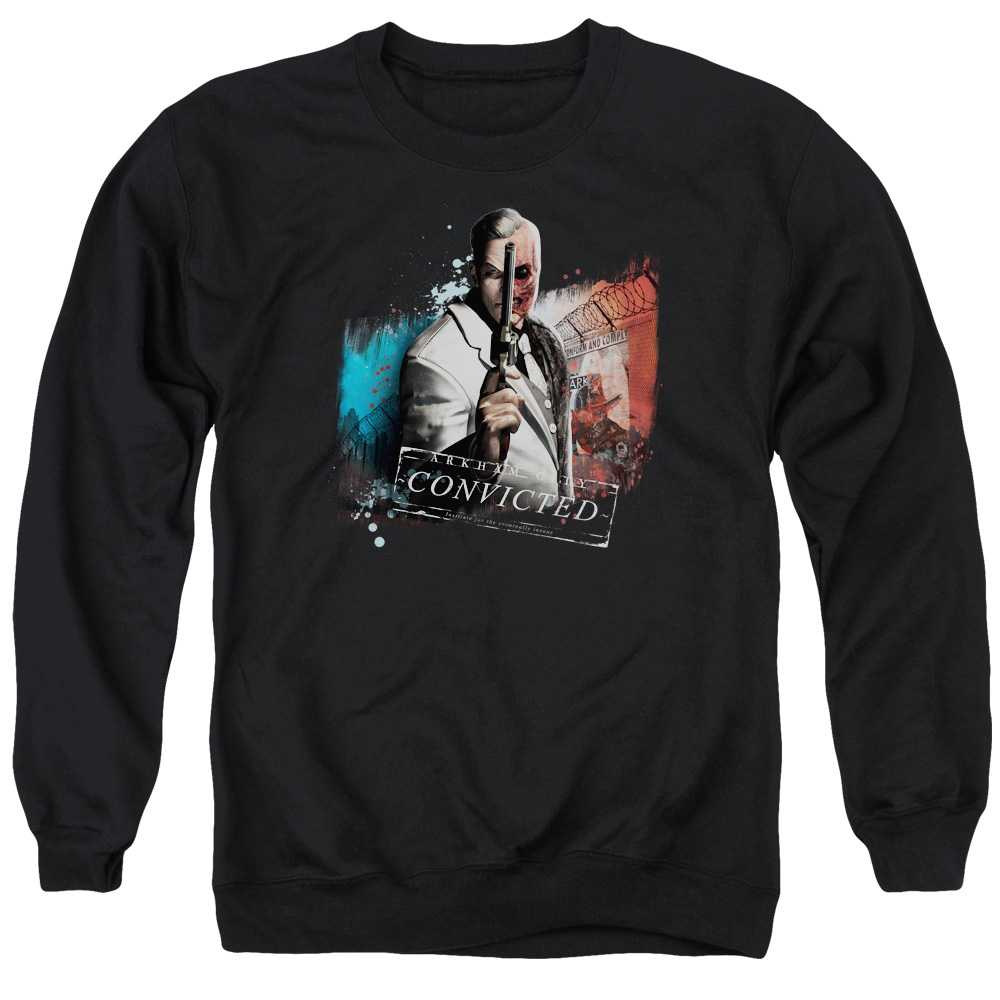BM2004-AS-5 Arkham City & Two Face Long Sleeve Adult Crewneck Sweatshirt, Black - 2X