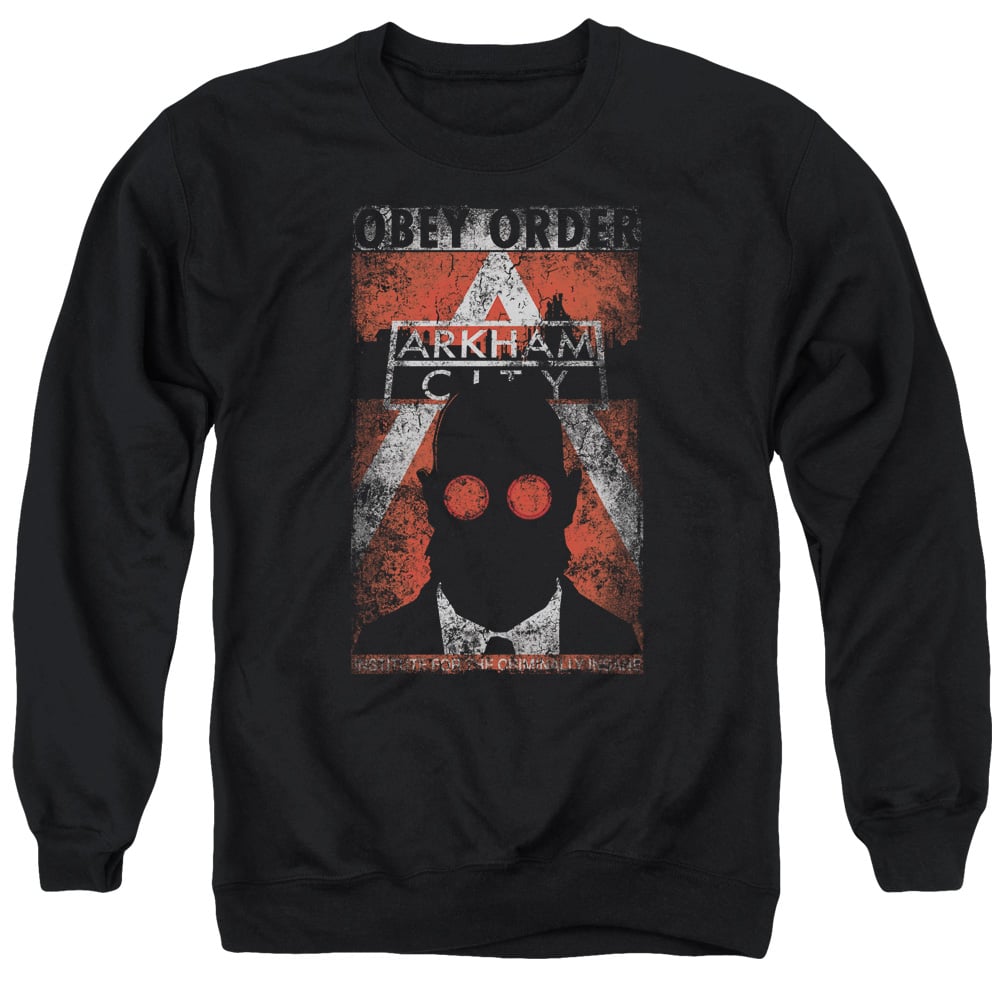 BM1997-AS-4 Arkham City & Obey Order Poster Long Sleeve Adult Crewneck Sweatshirt, Black - Extra Large