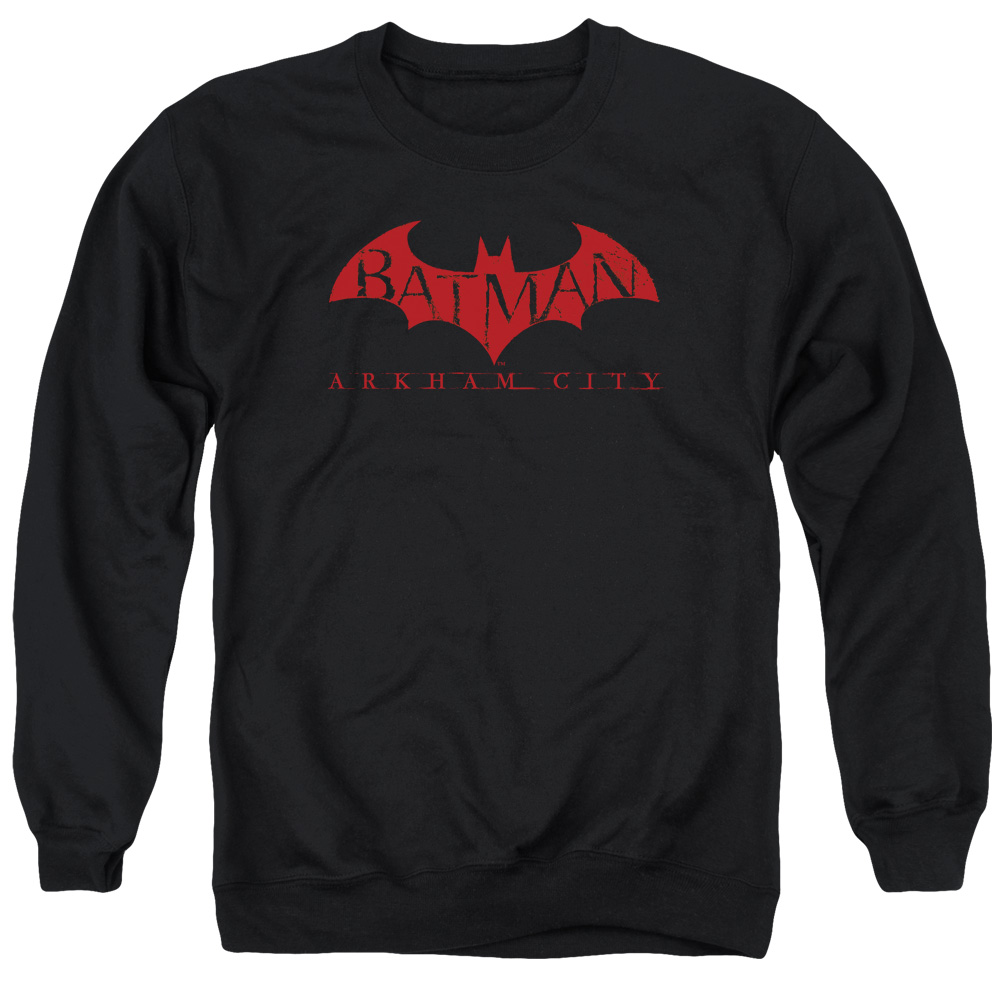 BM2011-AS-3 Arkham City & Red Bat Long Sleeve Adult Crewneck Sweatshirt, Black - Large