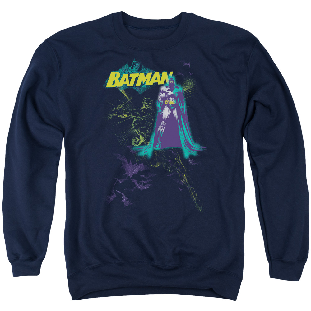 BM2023-AS-6 Batman & Bat Spray Long Sleeve Adult Crewneck Sweatshirt, Navy - 3X