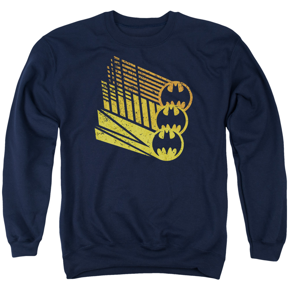 Batman & Bat Signal Shapes Long Sleeve Adult Crewneck Sweatshirt, Navy - 3X