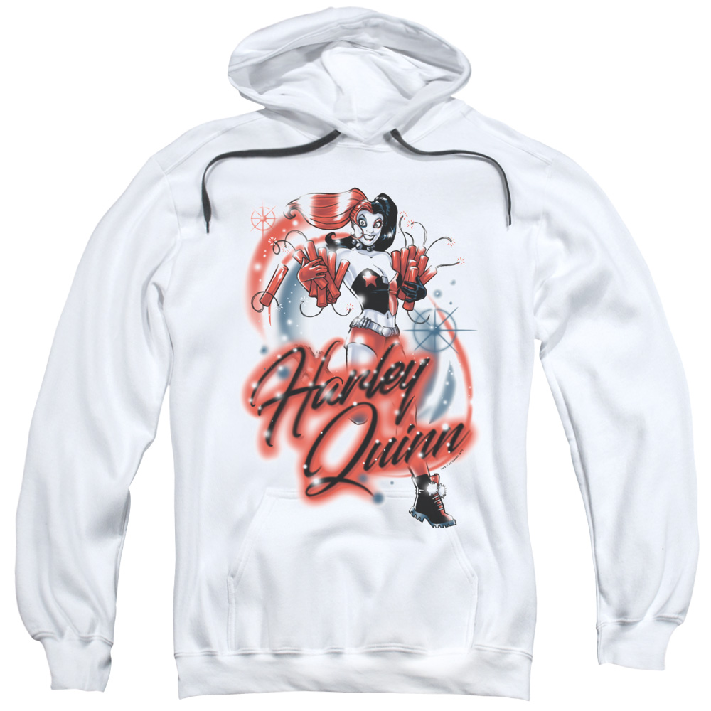 Batman & Harley Airbrush Adult Pull-Over Hoodie, White - Extra Large