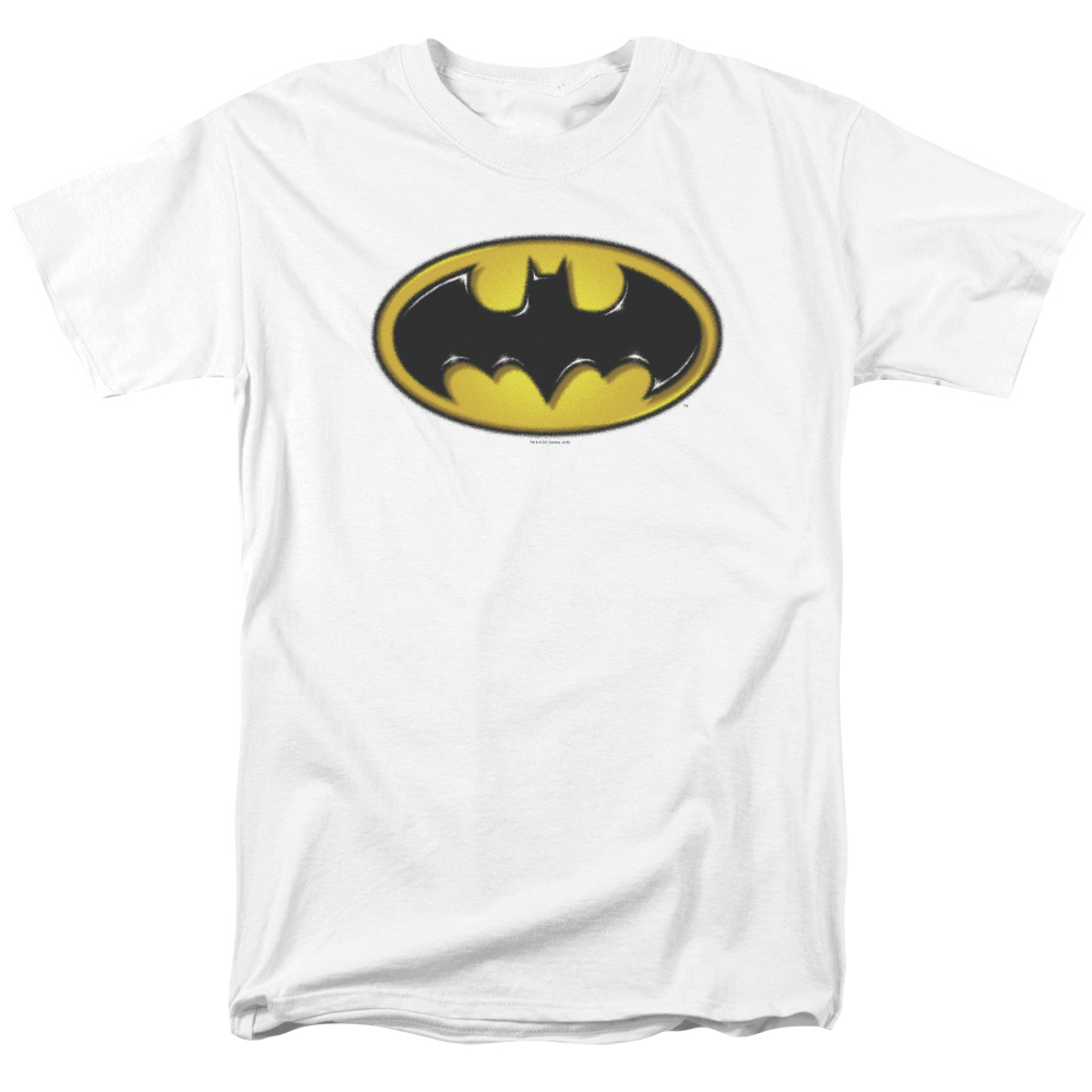 BM2849-AT-2 Batman & Airbrush Bat Symbol Short Sleeve Cotton Adult Regular Fit 18-1 T-Shirt, White - Medium -  Trevco