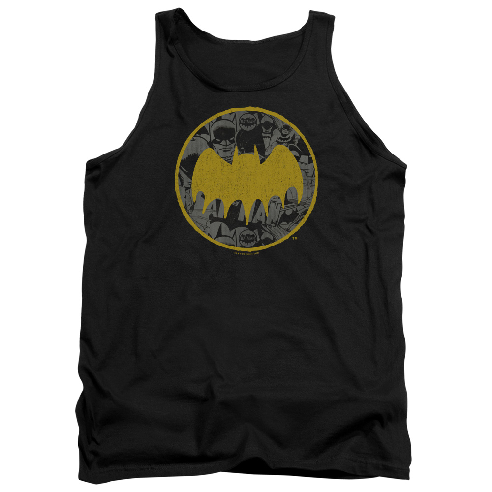 Batman & Vintage Symbol Collage Adult Cotton Tank Top, Black - Medium
