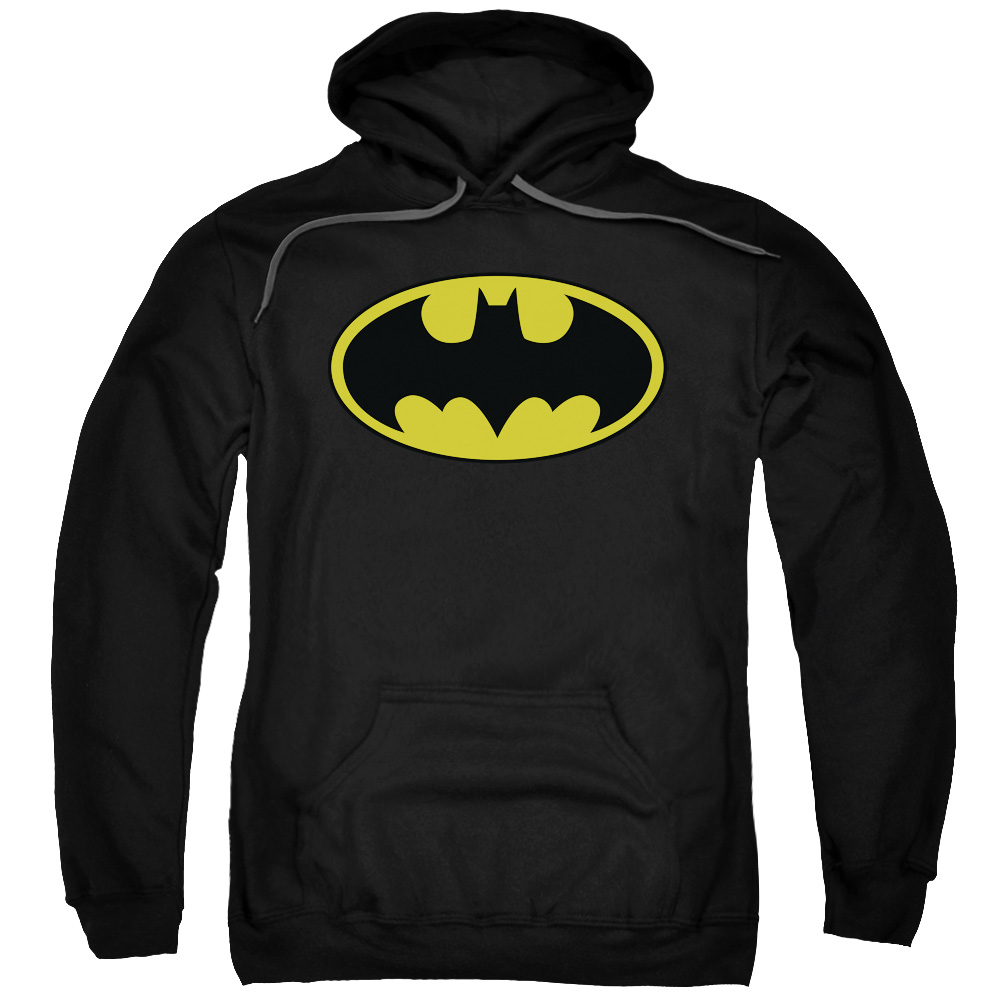 Batman & Classic Logo Adult Pull-Over Hoodie, Black - Small