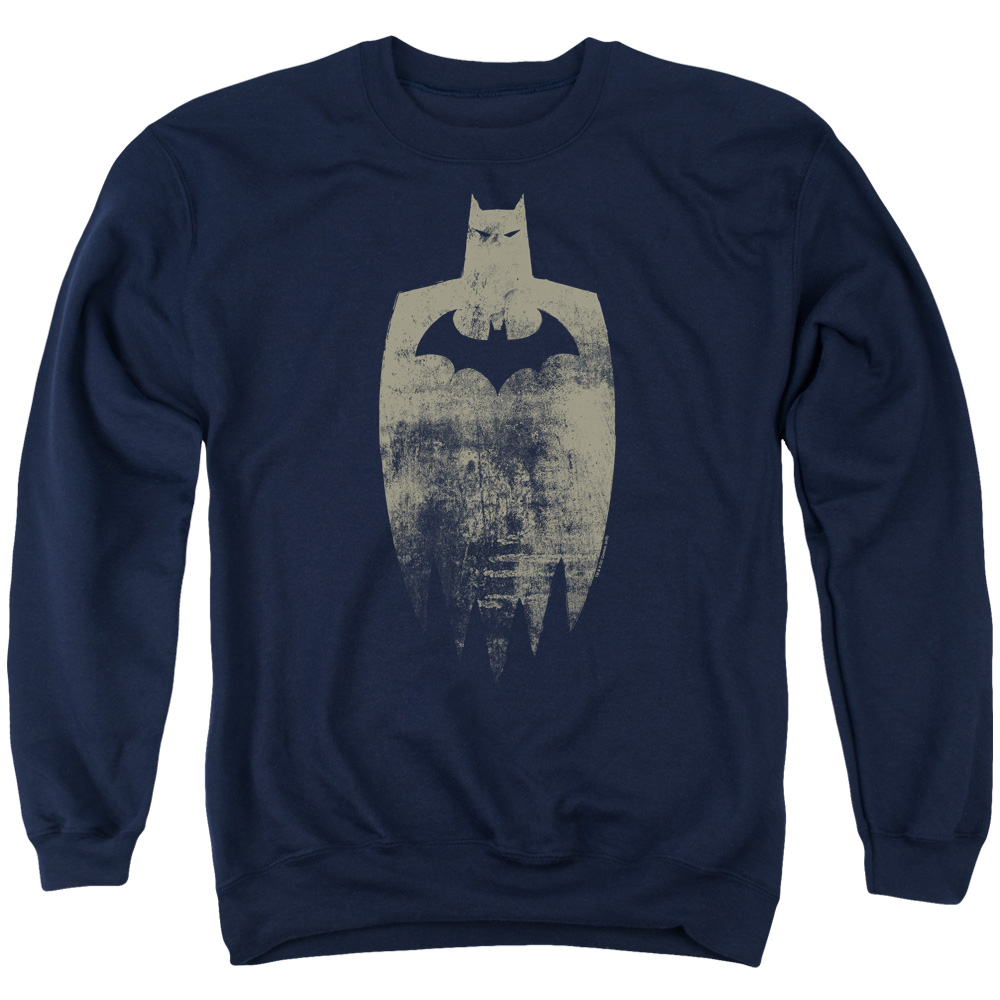 Batman & Gold Silhouette Long Sleeve Adult Crewneck Sweatshirt, Navy - Small